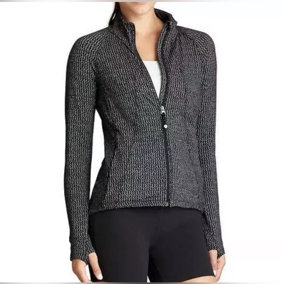Athleta Tops - Athleta Heartbeat Hope Full Zip Jacket Herringbone Black Grey Size Small